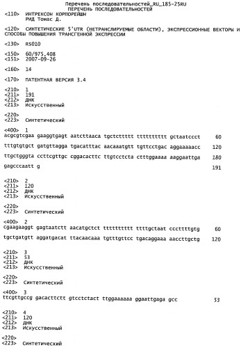 Синтетические 5 utr (нетранслируемые области), экспрессионные векторы и способ повышения трансгенной экспрессии (патент 2524431)