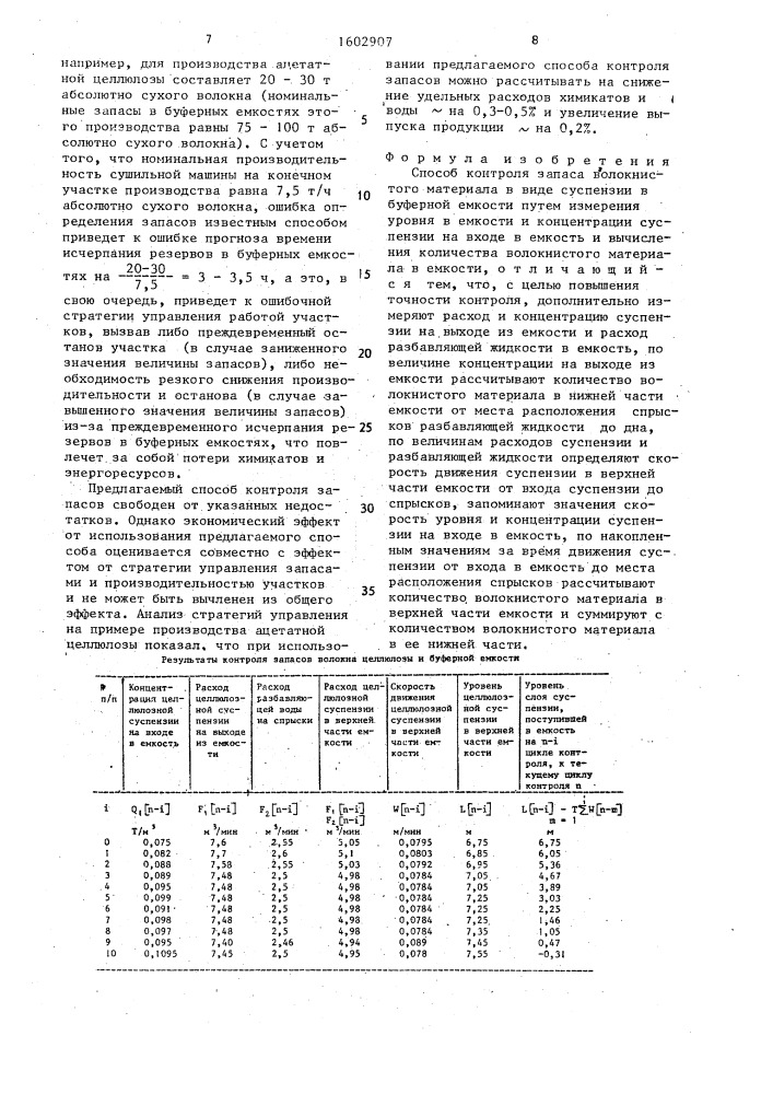 Способ контроля запаса волокнистого материала в виде суспензии в буферной емкости (патент 1602907)