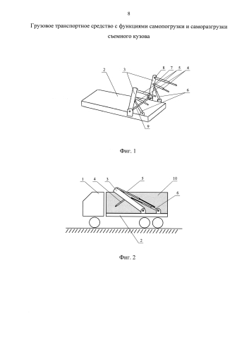 Грузовое транспортное средство с функциями самопогрузки и саморазгрузки съемного кузова (патент 2588401)