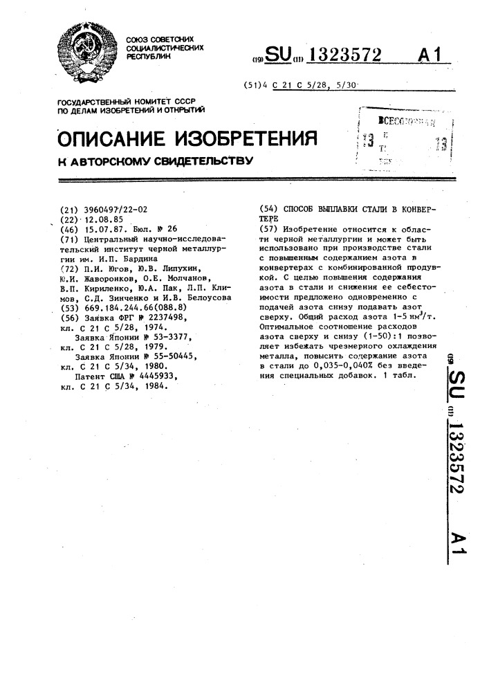 Способ выплавки стали в конвертере (патент 1323572)