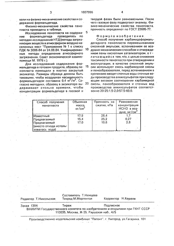 Способ получения карбамидоформальдегидного пенопласта (патент 1807996)