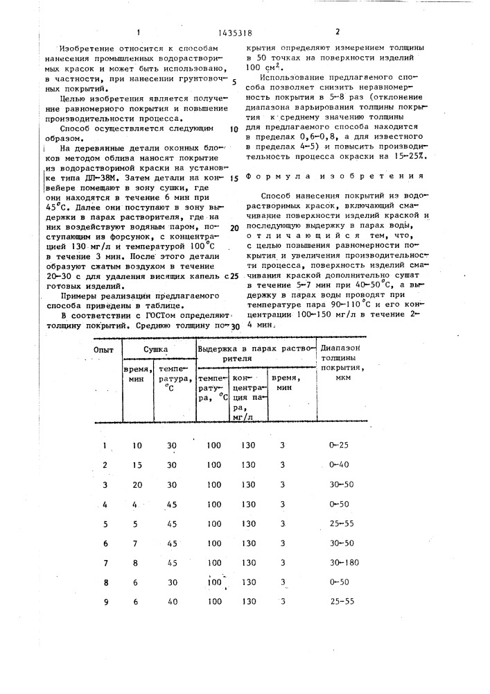 Способ нанесения покрытий из водорастворимых красок (патент 1435318)