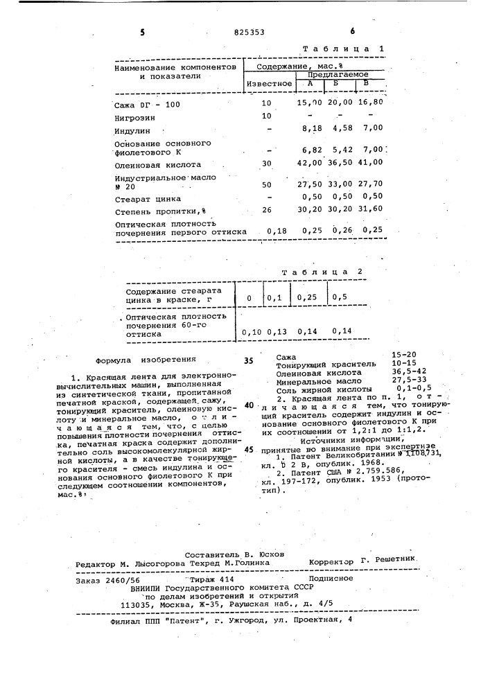 Красящая лента для электронно-вычислительныхмашин (патент 825353)