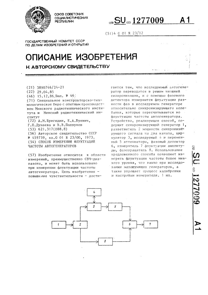 Способ измерения флуктуаций частоты автогенераторов (патент 1277009)