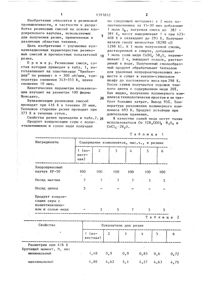 Резиновая смесь на основе хлоропренового каучука (патент 1393832)