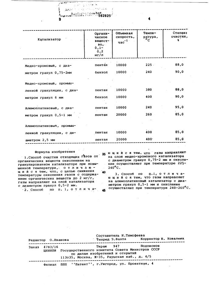 Способ очистки отходящих газов от органических веществ (патент 582825)