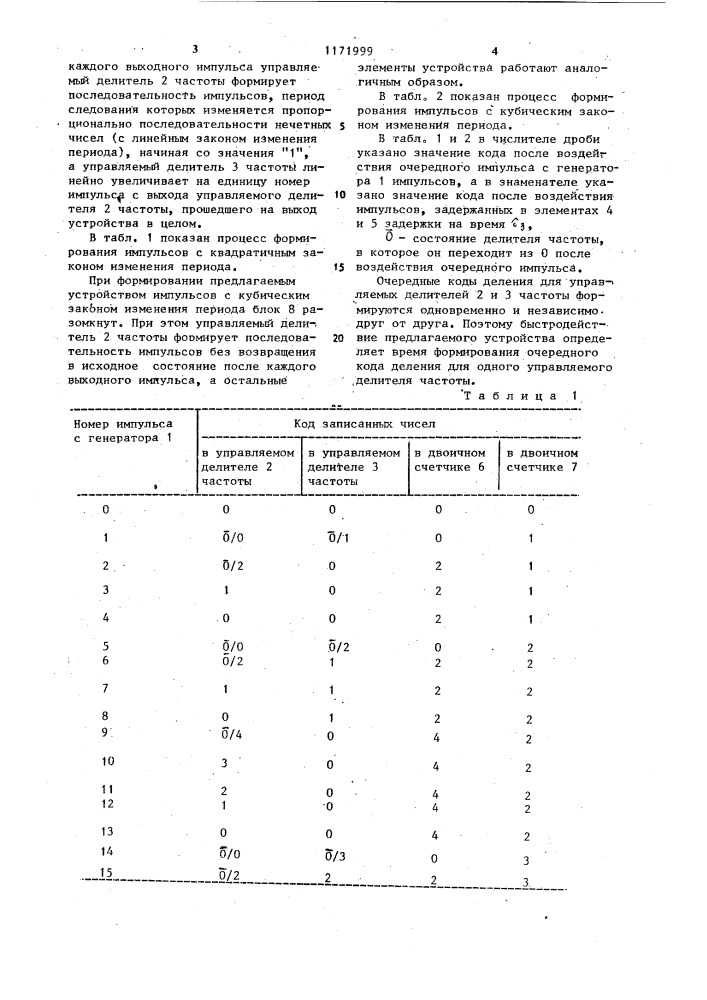 Устройство для формирования импульсной последовательности (патент 1171999)