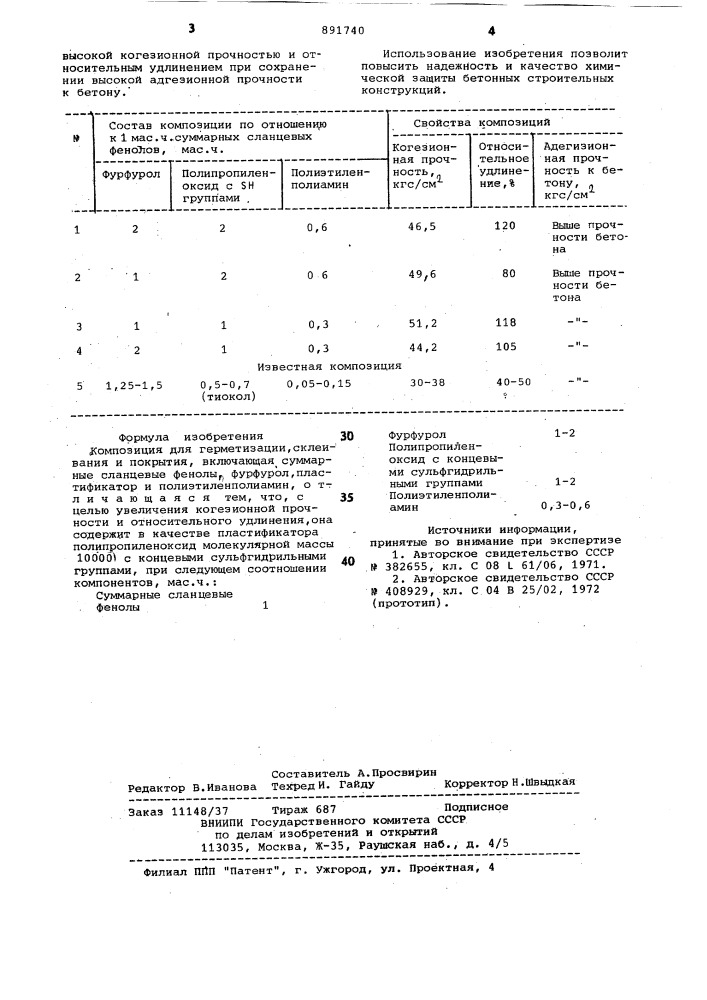 Композиция для герметизации, склеивания и покрытия (патент 891740)