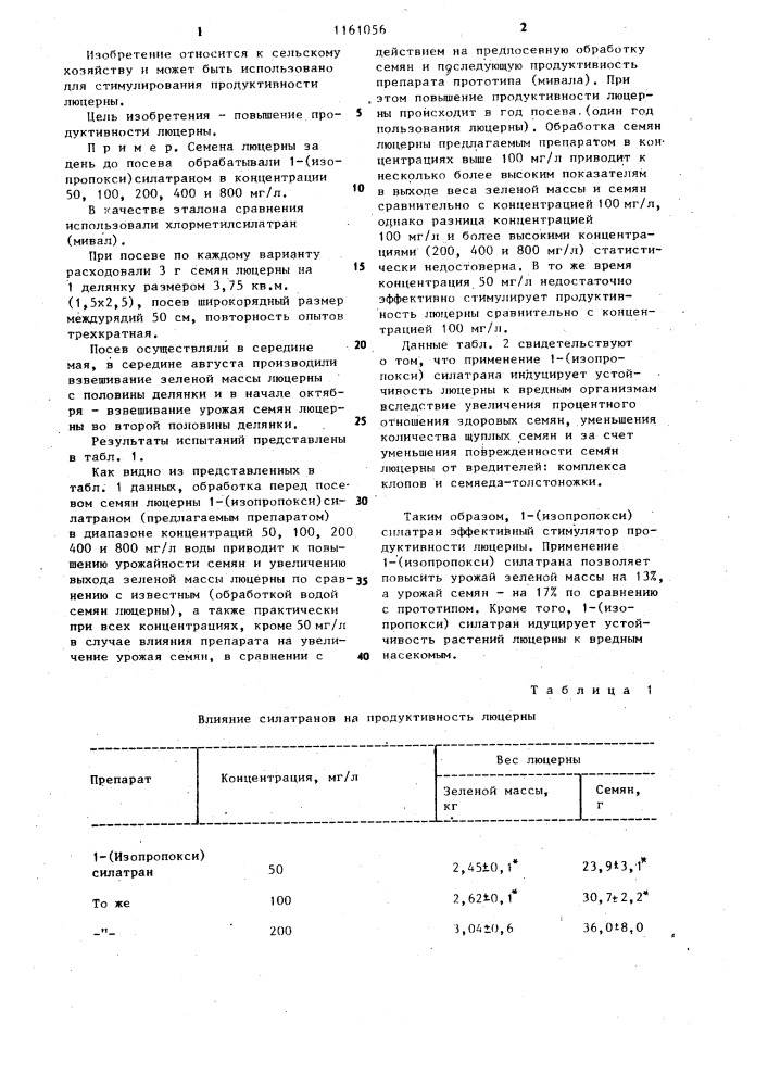 Стимулятор продуктивности люцерны (патент 1161056)