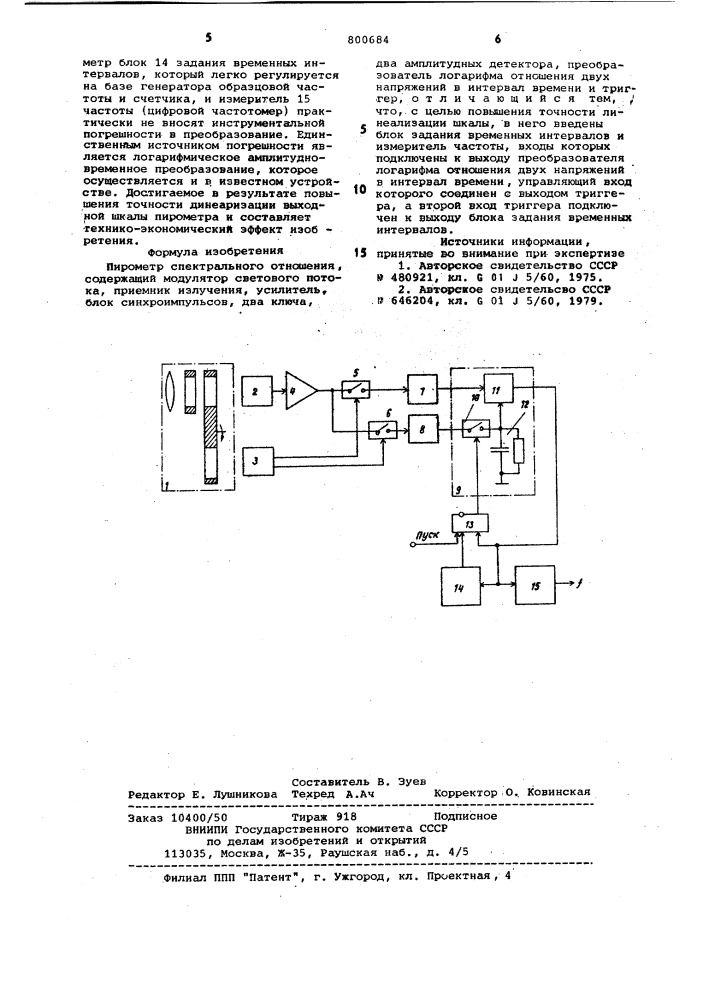 Пирометр спектрального отношения (патент 800684)