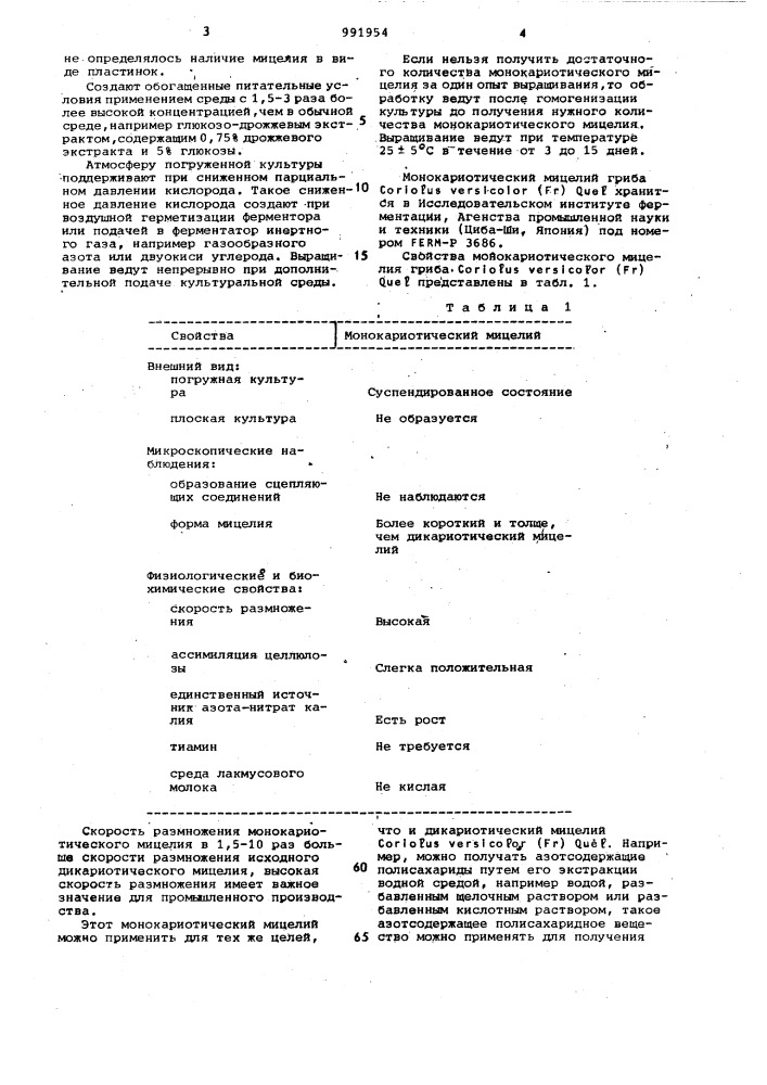 Способ получения монокариотического мицелия гриба coriolus versicolor (fr) quel (патент 991954)