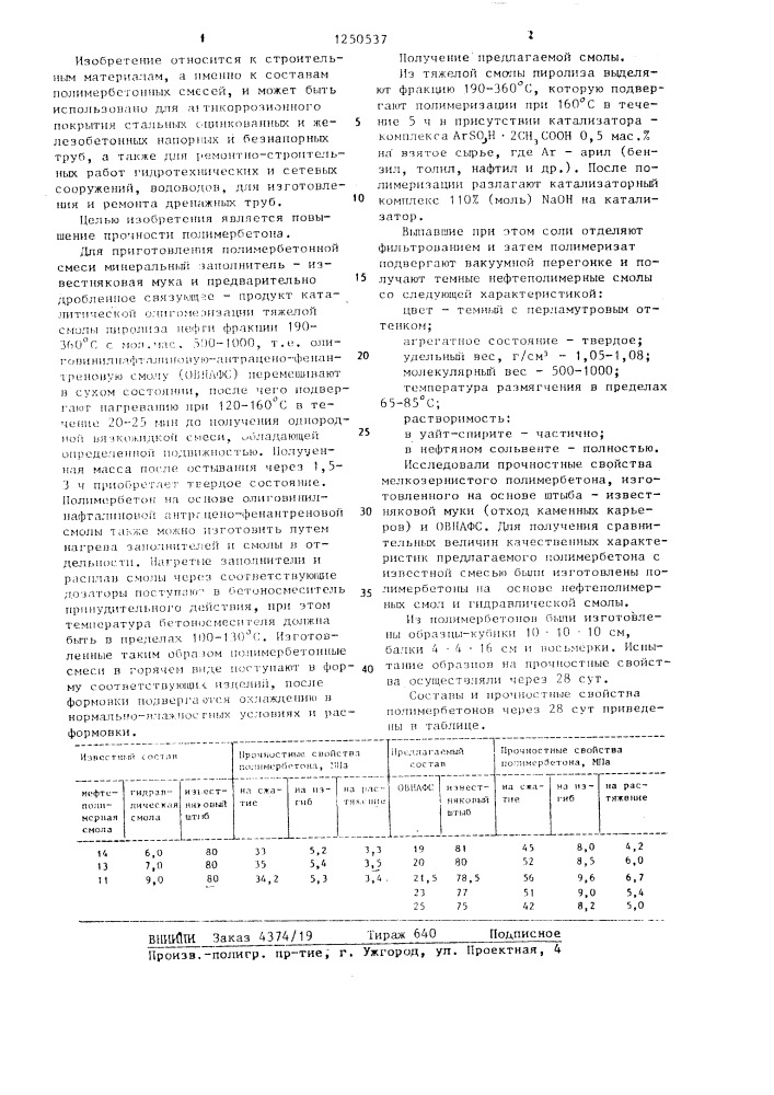 Полимербетонная смесь (патент 1250537)