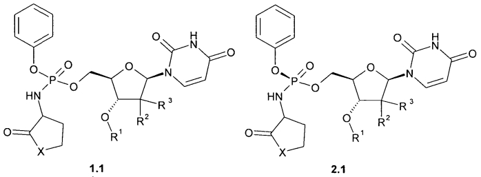 Замещенные (2r,3r,5r)-3-гидрокси-(5-пиримидин-1-ил)тетрагидрофуран-2-илметил арил фосфорамидаты (патент 2553996)