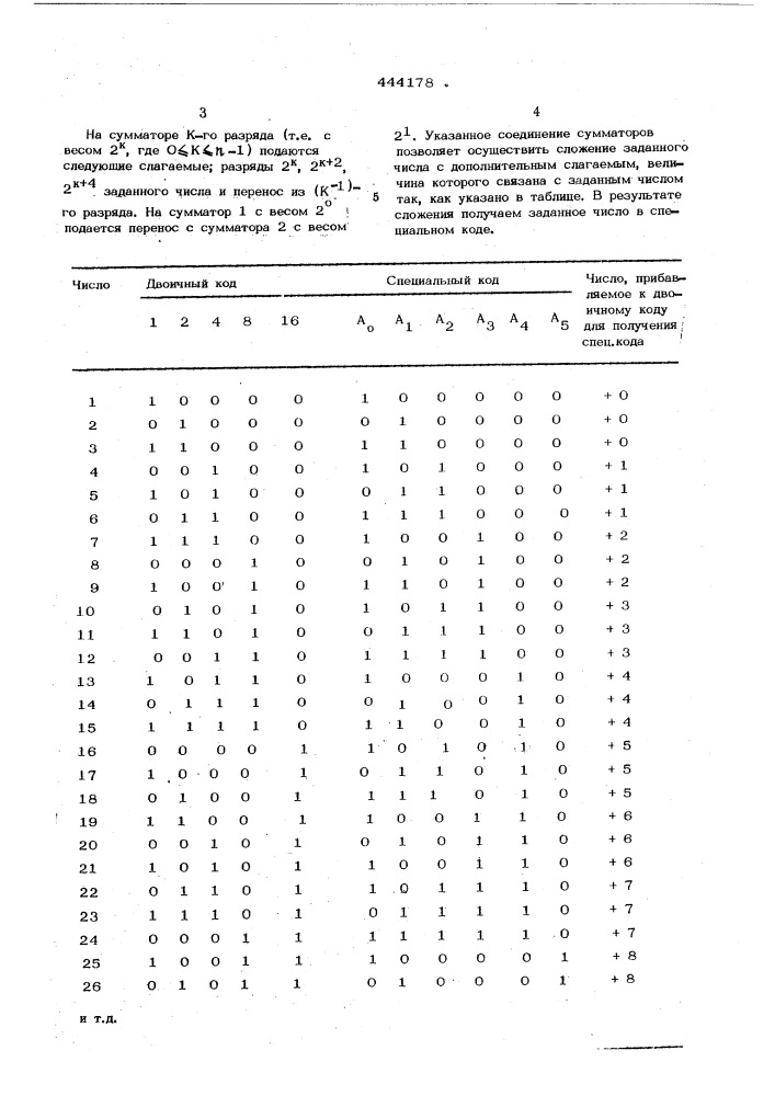 Преобразователь -разрядного двоичного кода (патент 444178)