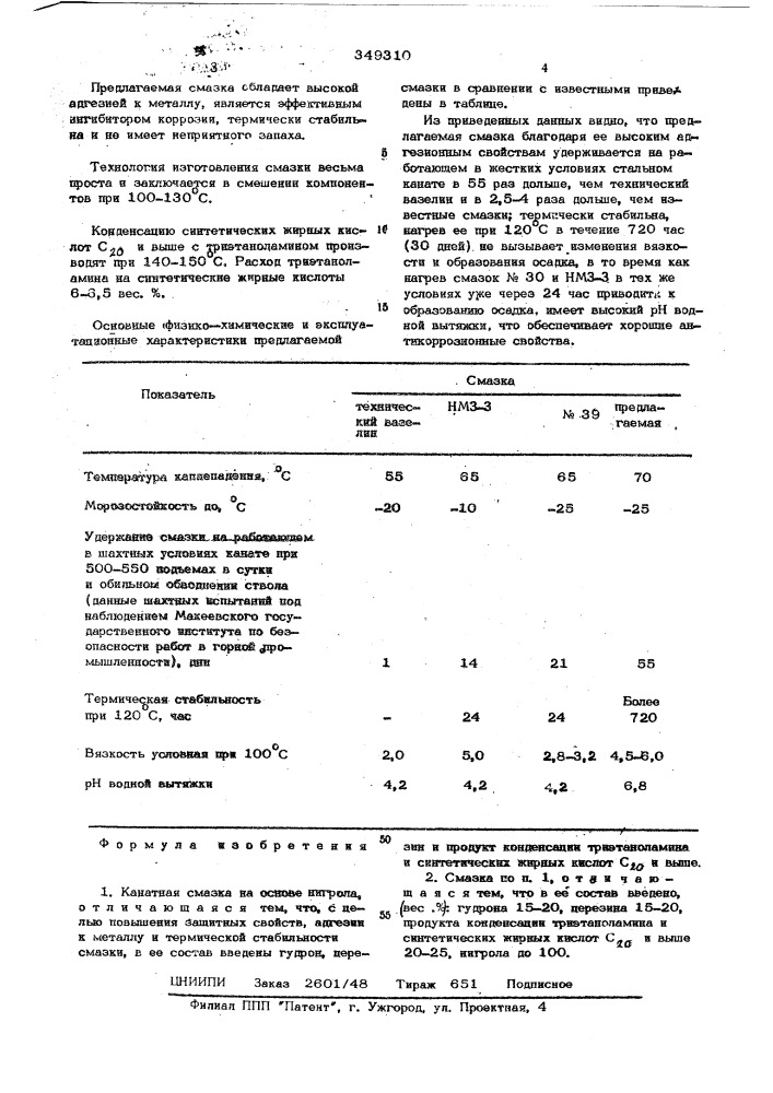 Канатная смазка (патент 349310)