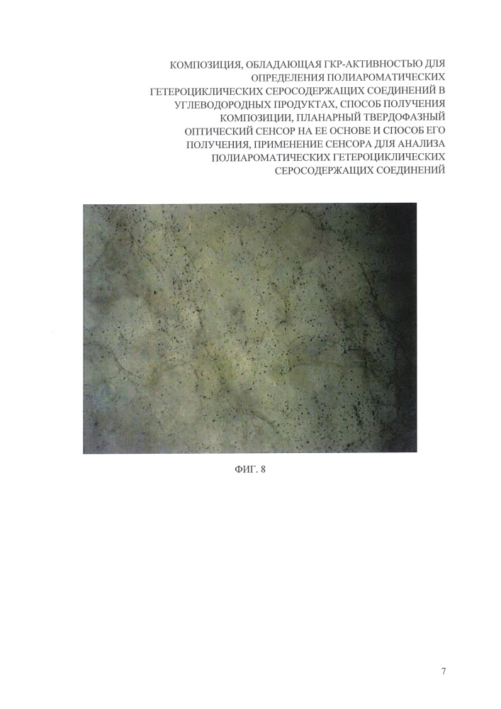Композиция, обладающая гкр-активностью для определения полиароматических гетероциклических серосодержащих соединений в углеводородных продуктах, способ получения композиции, планарный твердофазный оптический сенсор на ее основе и способ его получения, применение сенсора для анализа полиароматических гетероциклических серосодержащих соединений (патент 2627980)