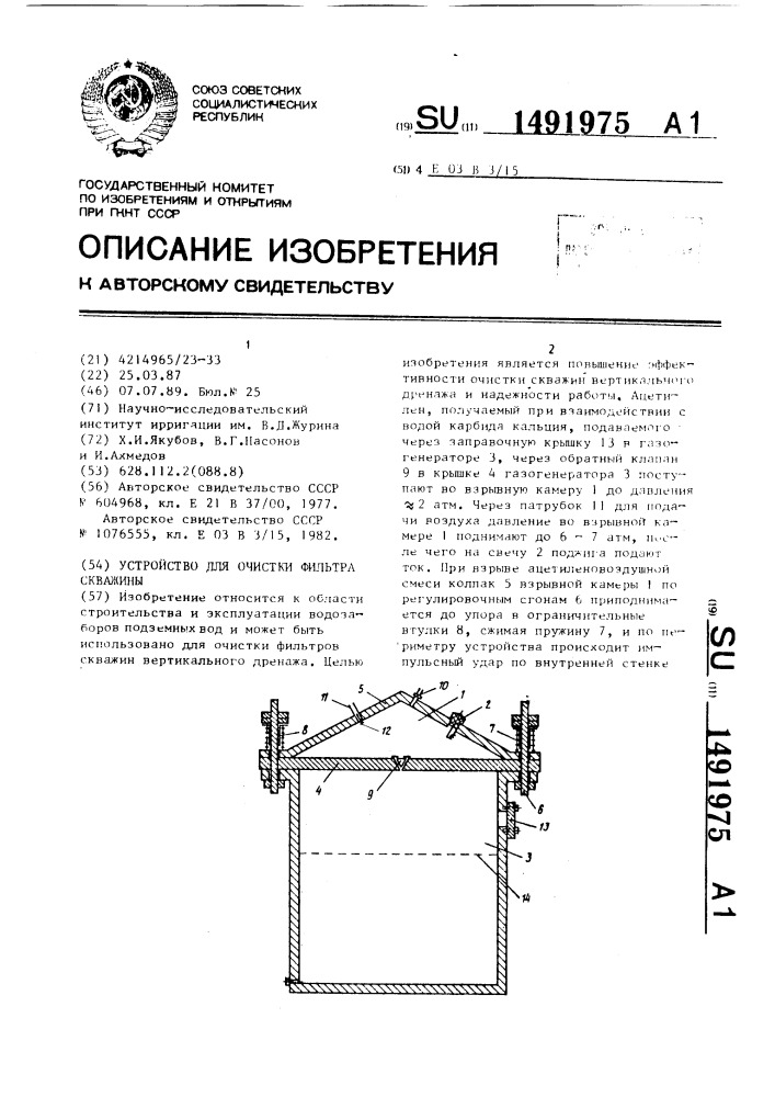 Устройство для очистки фильтра скважины (патент 1491975)