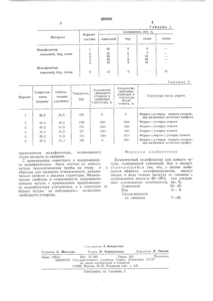 Комплексный модификатор (патент 559959)