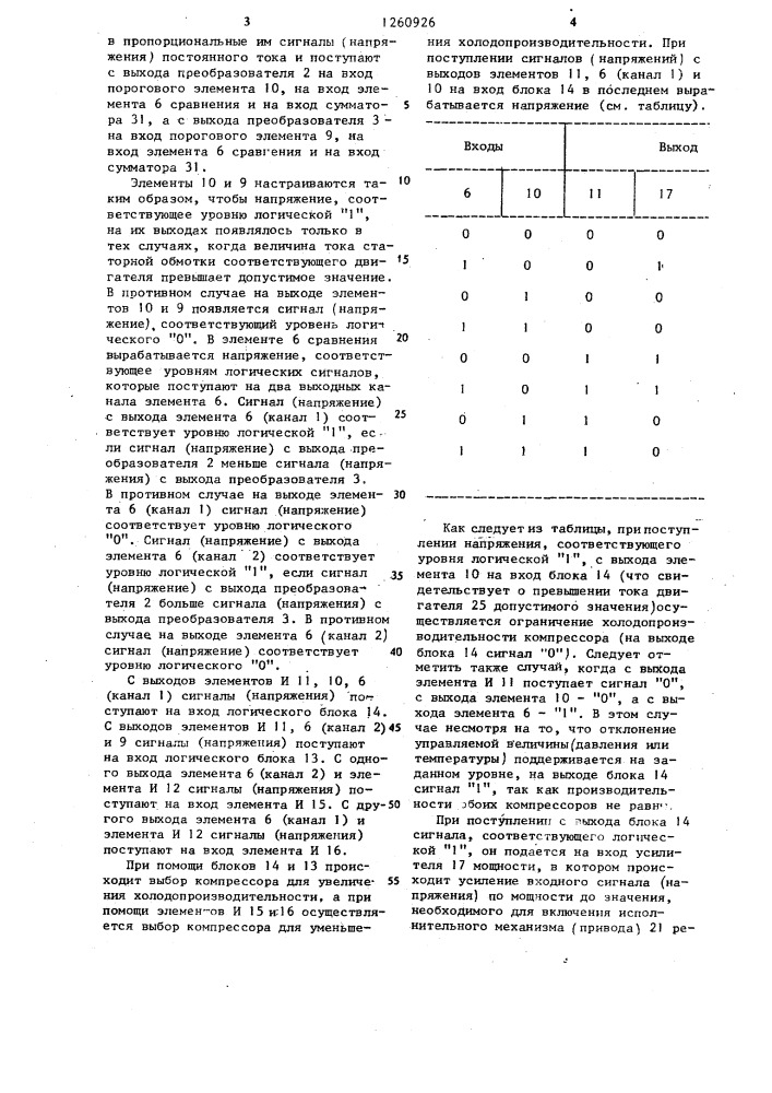 Система управления холодопроизводительностью компрессоров холодильных машин (патент 1260926)