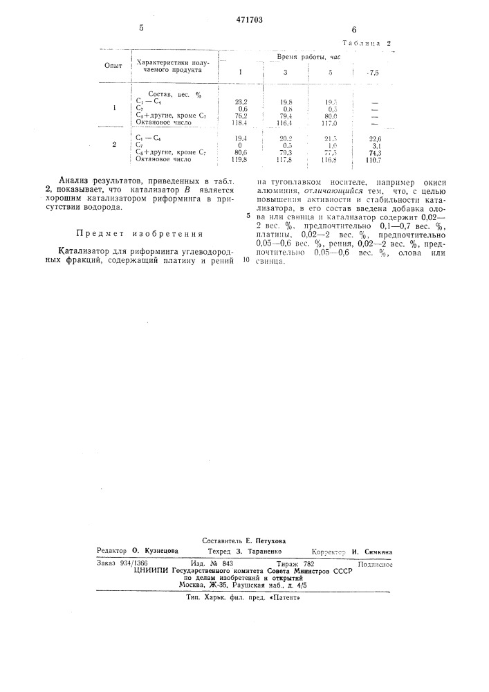 Катализатор для риформинга углеводородных фракций (патент 471703)