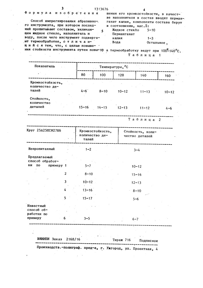 Способ импрегнирования абразивного инструмента (патент 1313676)