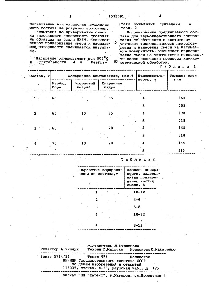 Состав для борирования стальных деталей (патент 1035091)