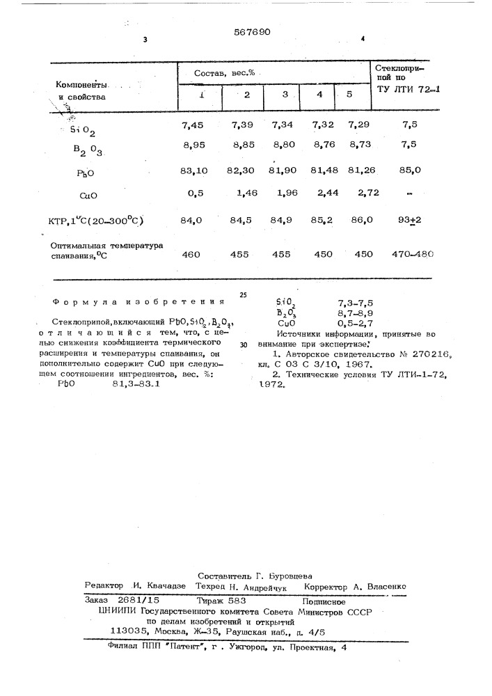 Стеклоприпой (патент 567690)