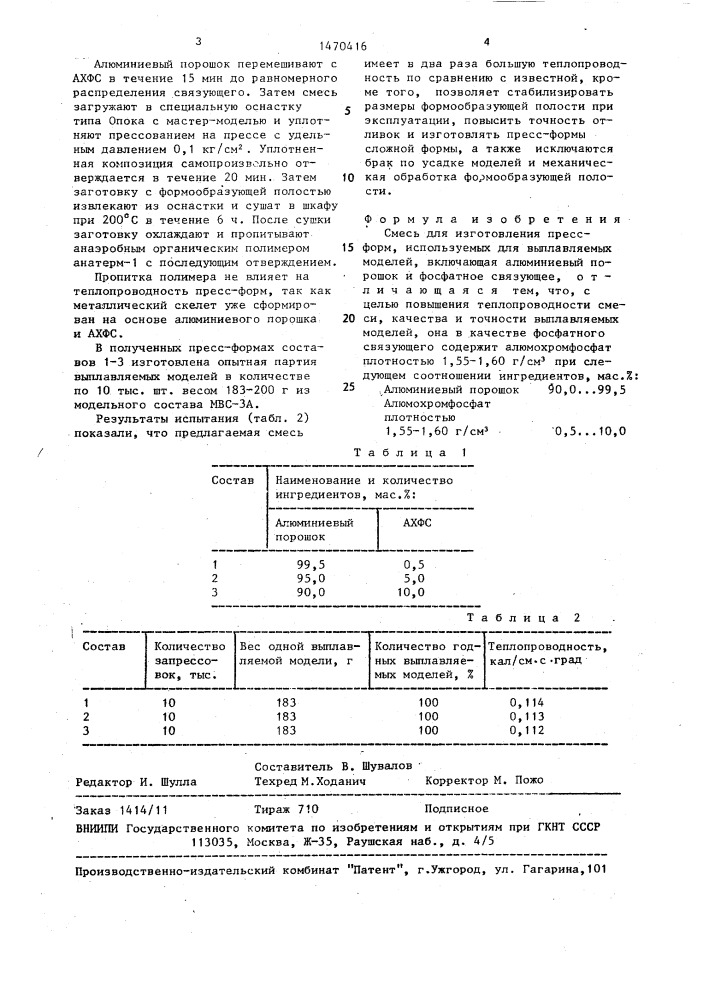 Смесь для изготовления пресс-форм (патент 1470416)