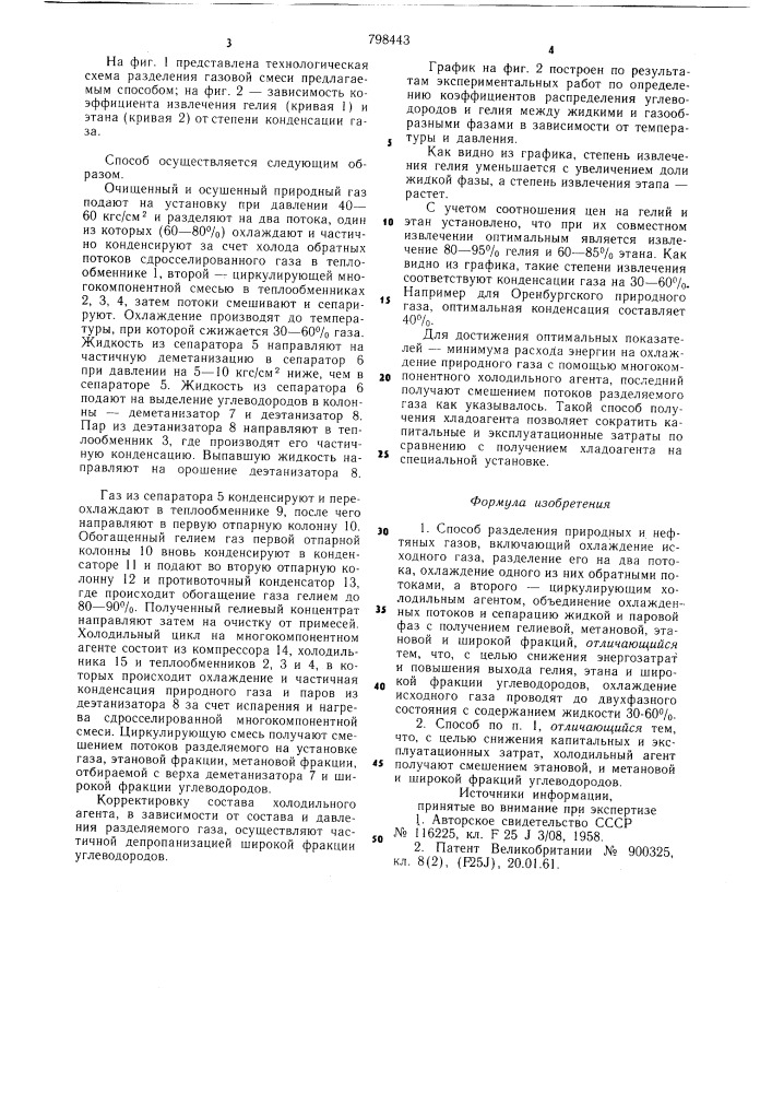 Способ разделения природных инефтяных газов (патент 798443)