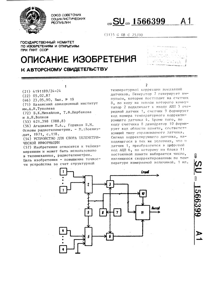 Устройство для сбора телеметрической информации (патент 1566399)