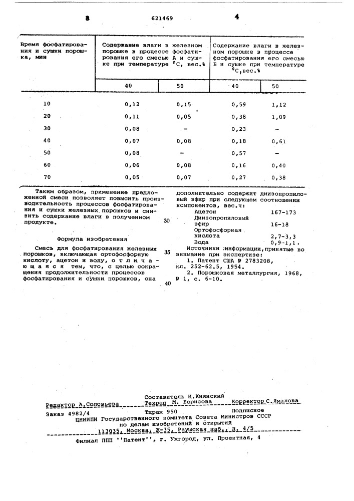 Смесь фосфатирования железных порошков (патент 621469)