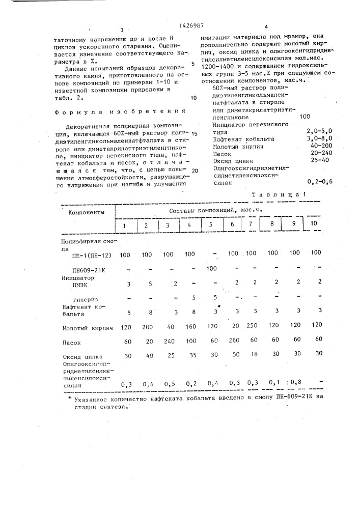 Декоративная полимерная композиция (патент 1426987)