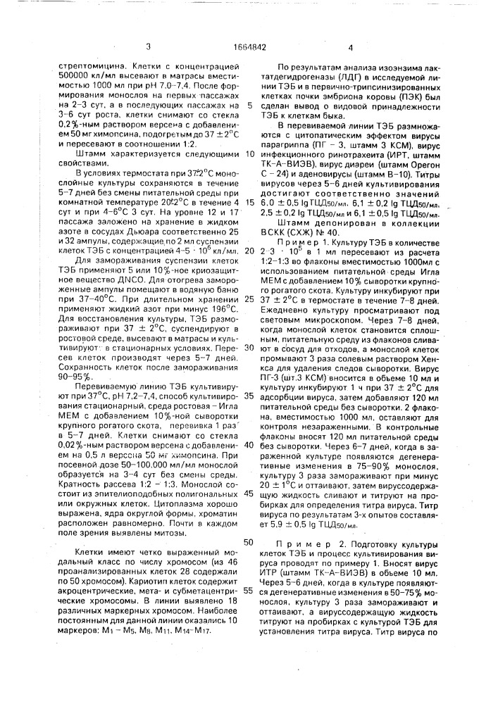 Штамм культивируемых клеток тестикул эмбриона быка, используемый для накопления вирусов крупного рогатого скота (патент 1664842)