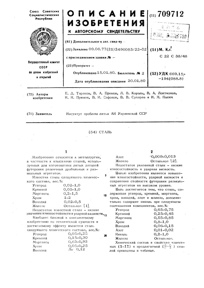 Сталь (патент 709712)
