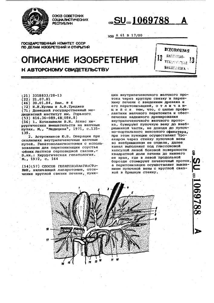 Способ гепатохолангиостомии (патент 1069788)