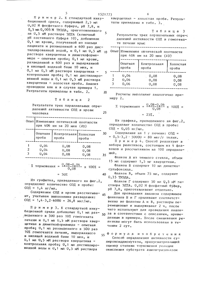 Способ определения активности супероксиддисмутазы (патент 1521773)