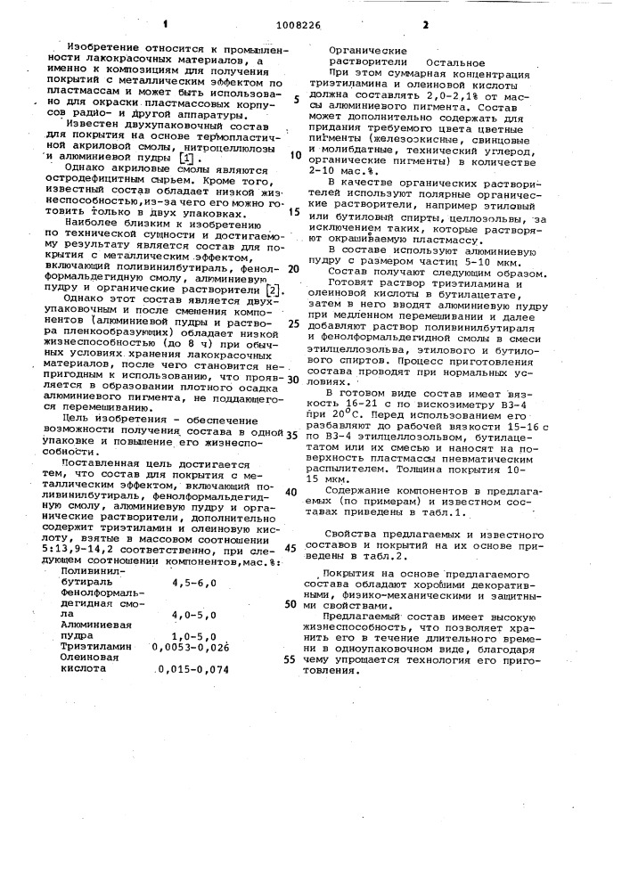 Состав для покрытия с металлическим эффектом (патент 1008226)