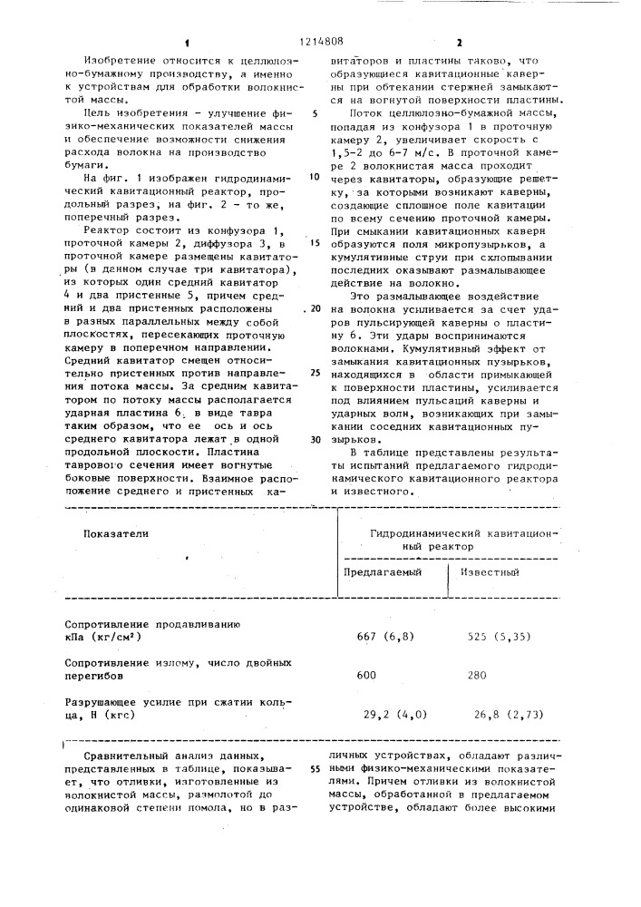 Гидродинамический кавитационный реактор (патент 1214808)