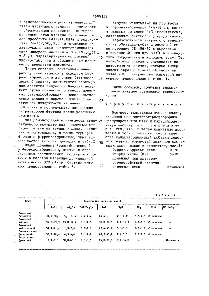 Вяжущее (патент 1608153)