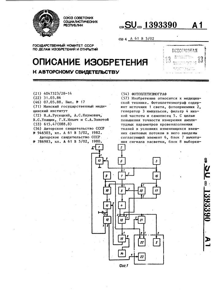 Фотоплетизмограф (патент 1393390)