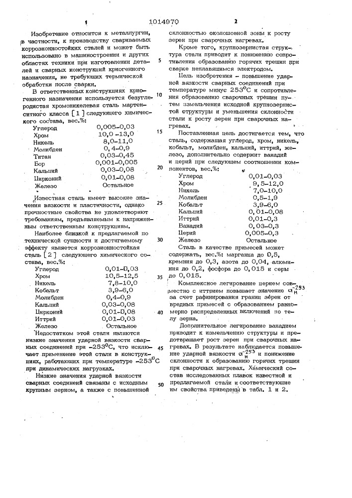 Коррозионностойкая сталь (патент 1014970)