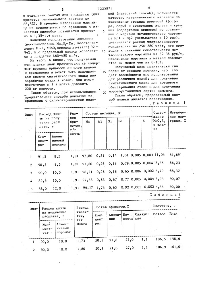 Способ выплавки металлического марганца (патент 1225871)