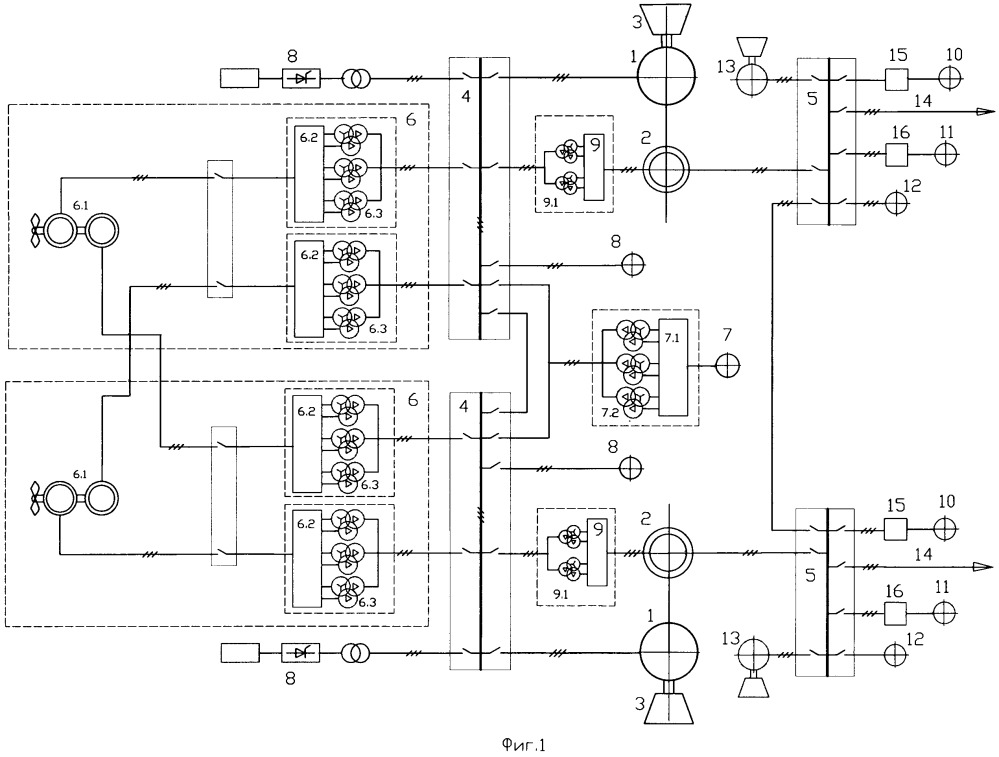 Судовая электроэнергетическая система переменного напряжения с турбогенераторами двух различных частот (патент 2661902)
