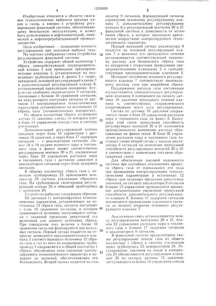 Устройство регулирования факельной системы (патент 1210009)