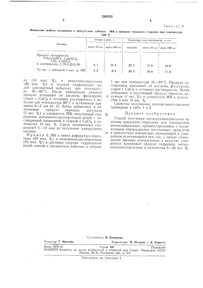 Способ получения полиорганосилоксанов (патент 288303)