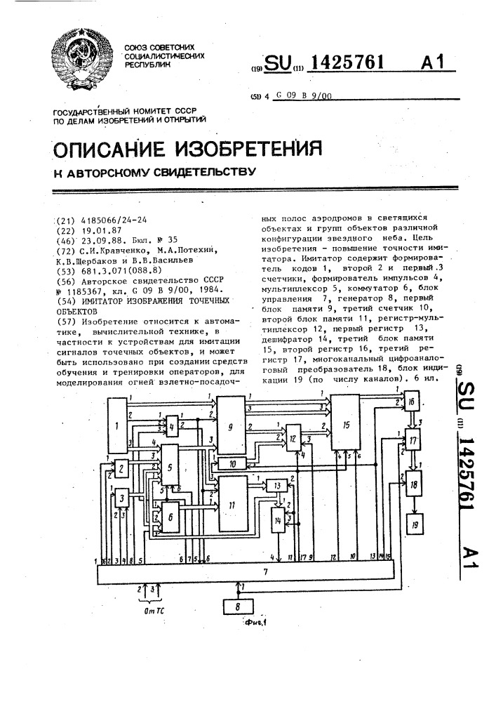 Имитатор изображения точечных объектов (патент 1425761)