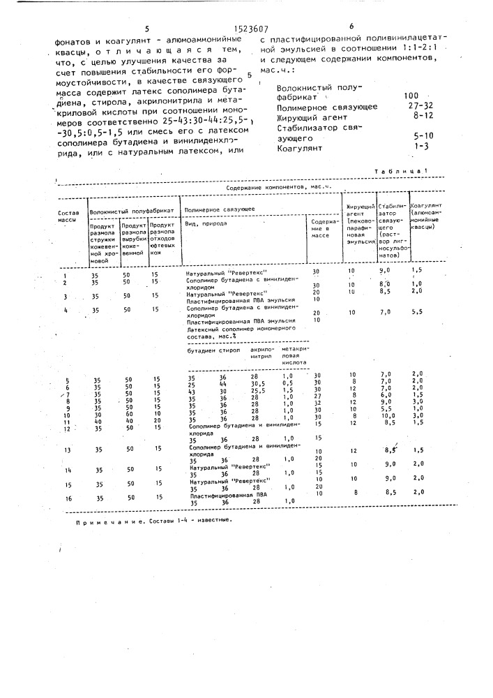 Масса для изготовления кожевенного картона (патент 1523607)