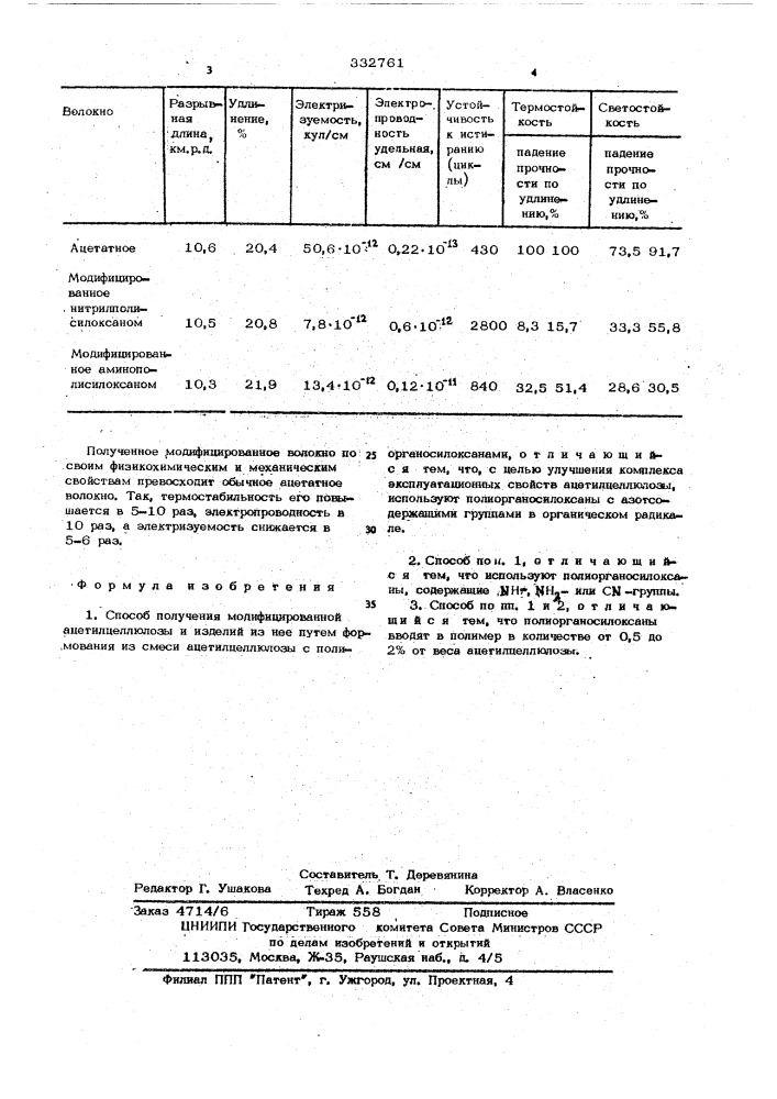 Способ получения модифицированной ацетилцеллюлозы (патент 332761)