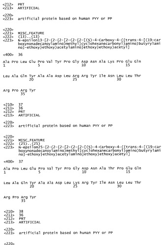 Длительно действующие агонисты рецепторов y2 и(или) y4 (патент 2504550)