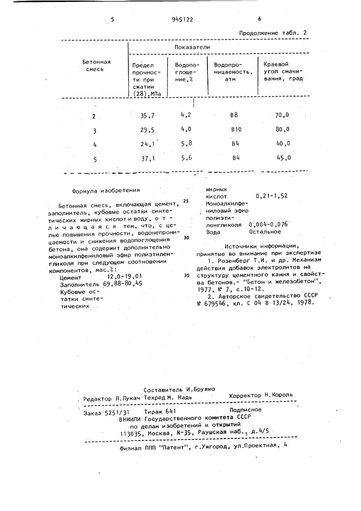 Бетонная смесь (патент 945122)